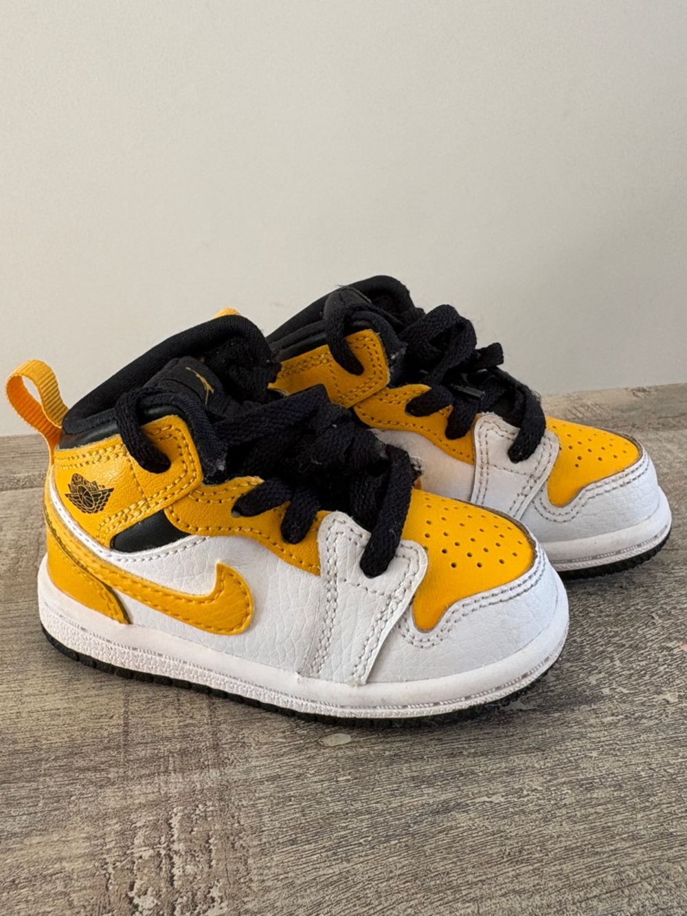 Nike Kids Air Jordans White, Yellow & Black High-Top Sneakers, Size 4C